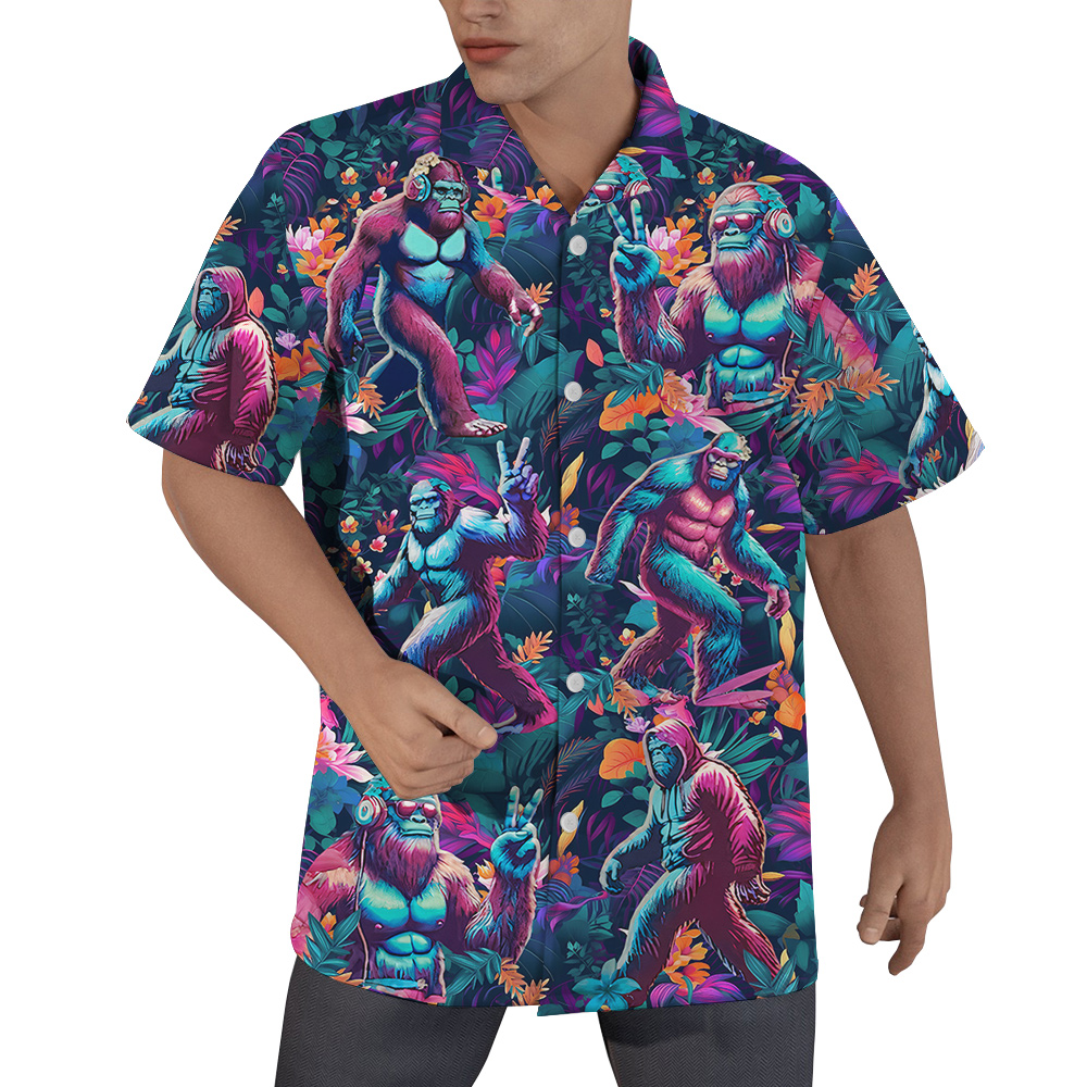 Cool Bigfoot Tropical Purple Hawaiian Shirt - variant image 1