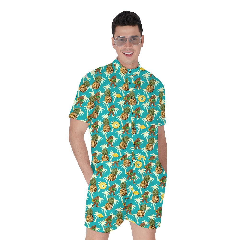 Vintage Sasquatch Pineapple Palm Tree Men's Hawaiian Romper - variant image 1