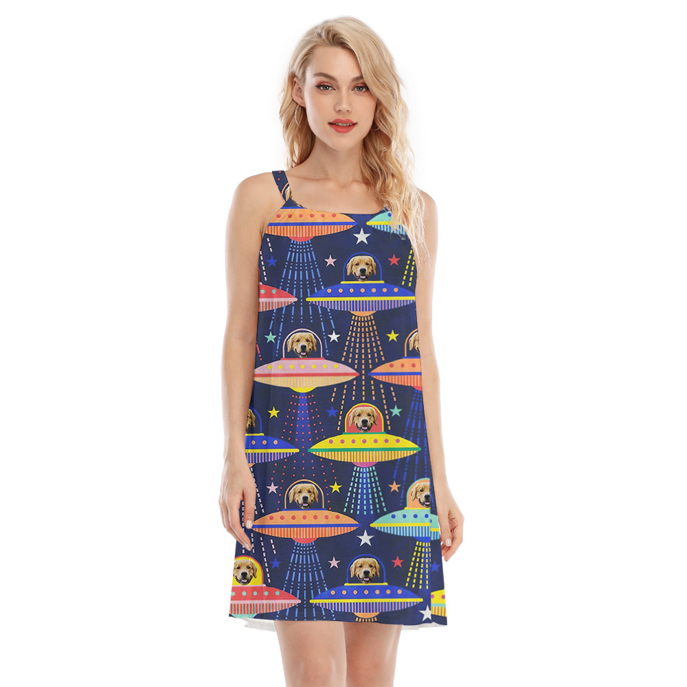 Outer Space Pooch Custom Hawaiian Cami Dress with Dog Face - variant image 1
