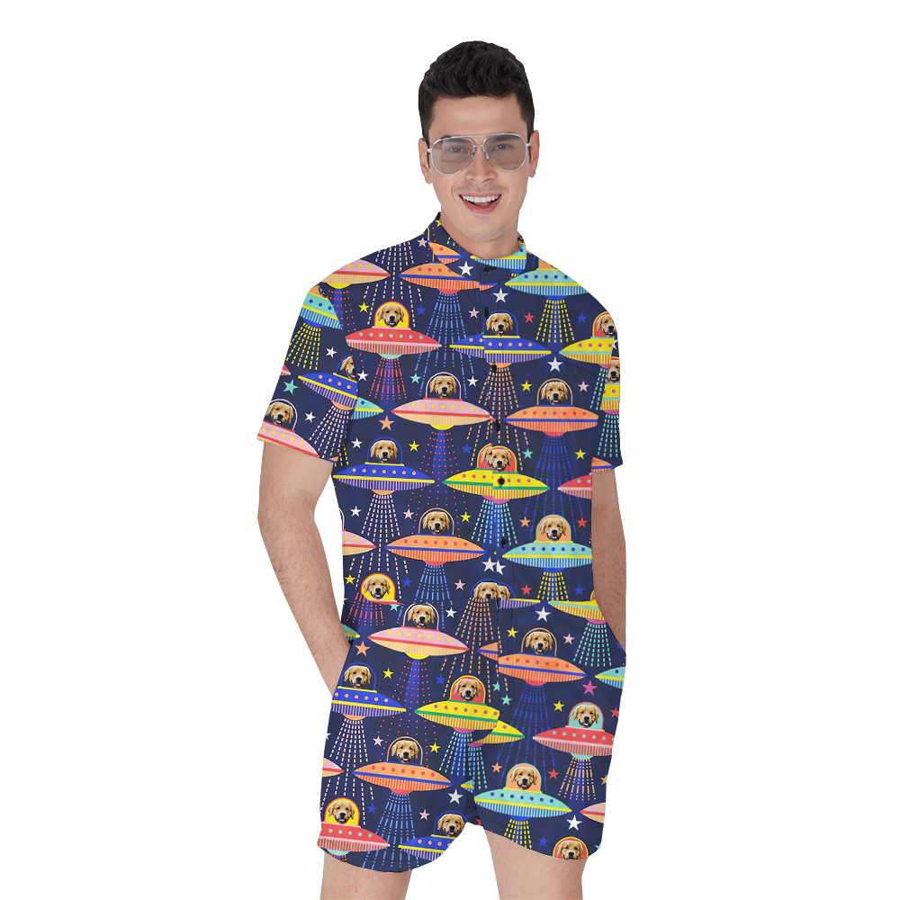 UFO and Doggie Custom Hawaiian Men Romper with Dog Face - variant image 1