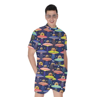 UFO and Doggie Custom Hawaiian Men Romper with Dog Face