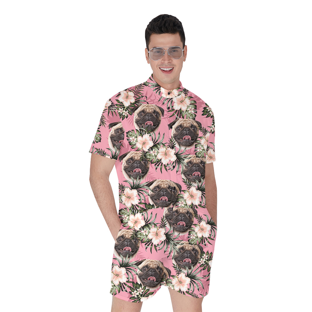 Puppy Pink Custom Hawaiian Men Romper with Dog - variant image 1