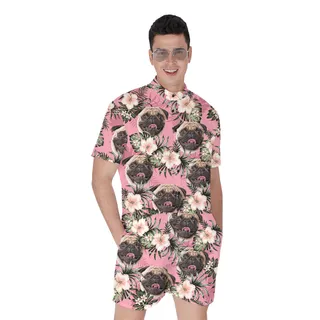Puppy Pink Custom Hawaiian Men Romper with Dog