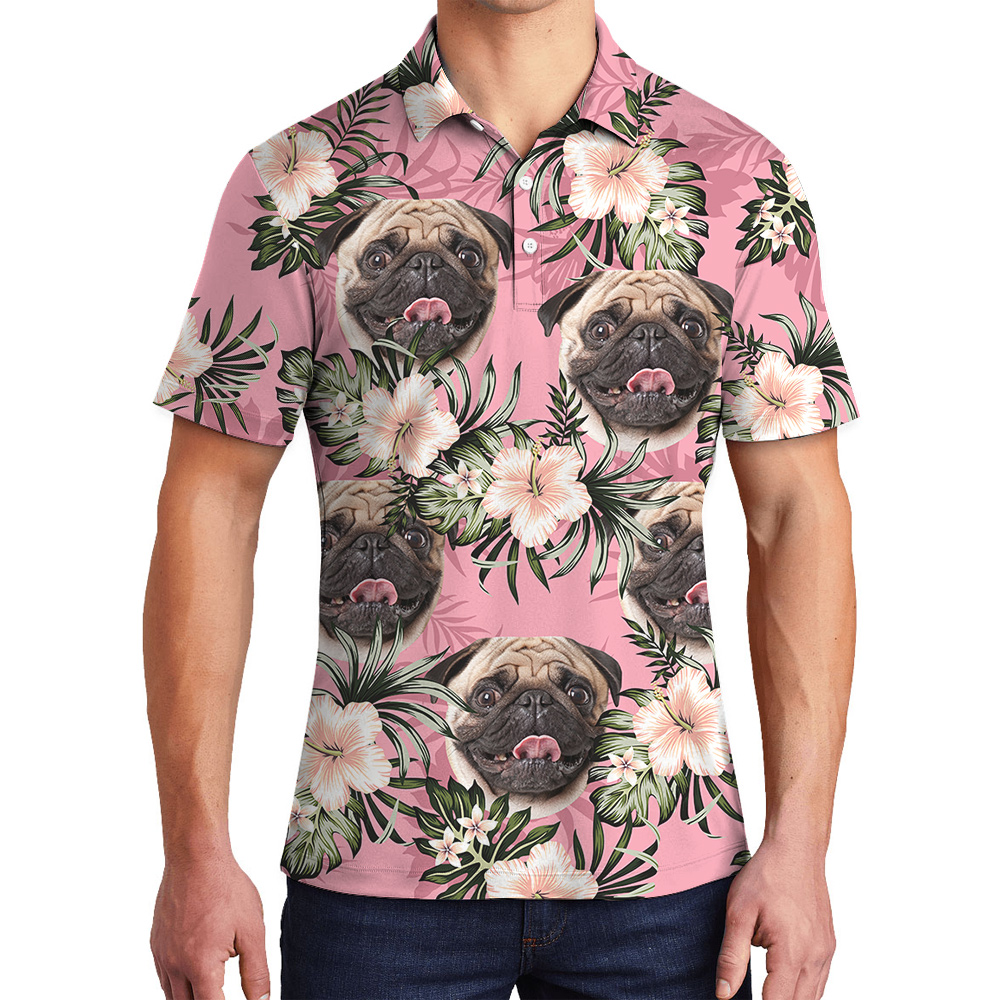Pawsitively Pink Custom Hawaiian Polo Shirt with Dog - variant image 1