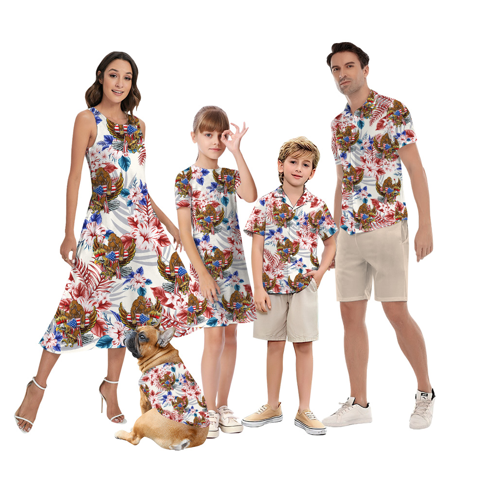 Funny Bigfoot With American Eagle Floral Patriotic Matching Family Hawaiian Outfits - variant image 1