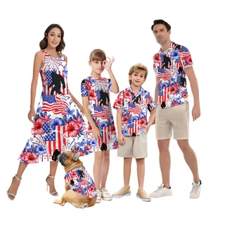 American Flag Bigfoot Hibiscus 4th Of July Matching Family Hawaiian Outfits