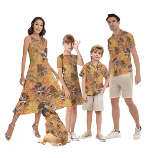 Funny Baseball Bigfoot Tropical Palm Trees Orange Matching Hawaiian Outfits For Family