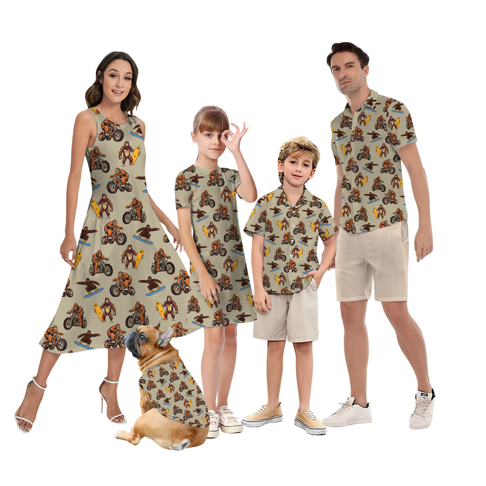 Funny Sasquatch Riding Motobike Family Matching Hawaiian Outfits - variant image 1