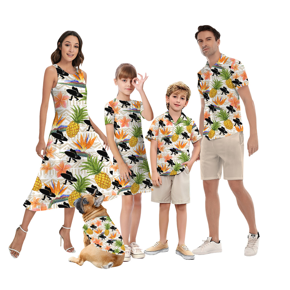 Funny Bigfoot Surfing Floral Pineapple Matching Family Hawaiian Outfits - variant image 1