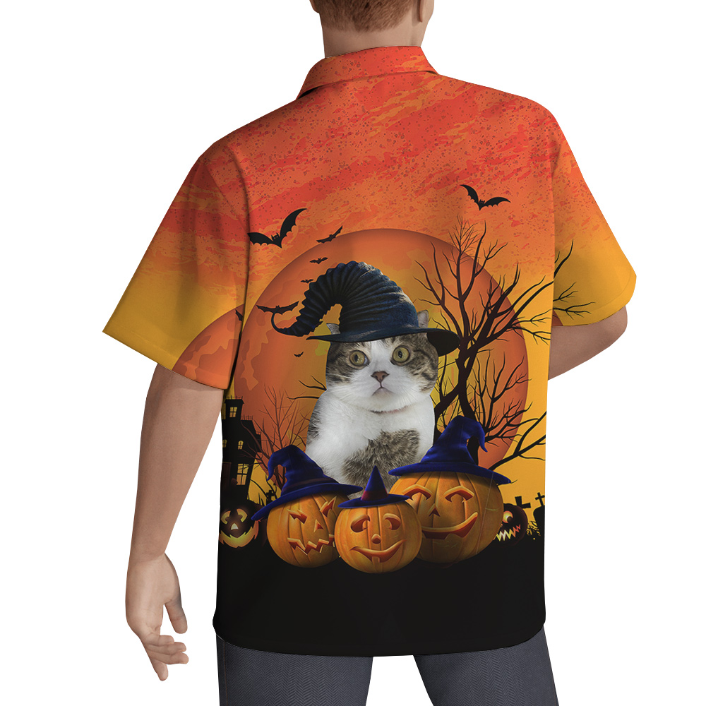 Pumpkin Cat Party Custom Pet Hawaiian Shirt for Men - variant image 1
