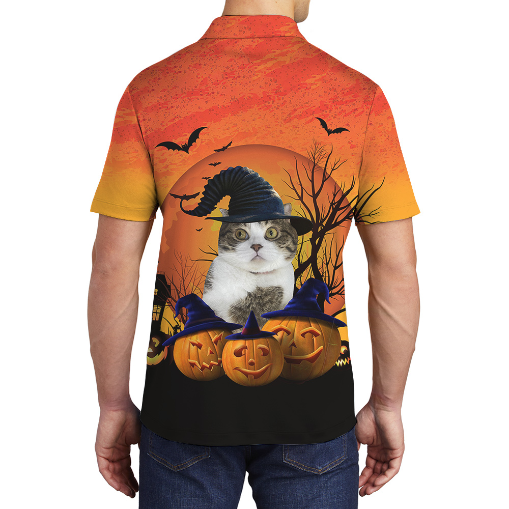 Mystic Meow Halloween Custom Pet Hawaiian Polo Shirt for Men - variant image 1