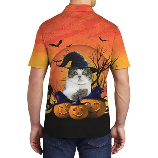 Mystic Meow Halloween Custom Pet Hawaiian Polo Shirt for Men