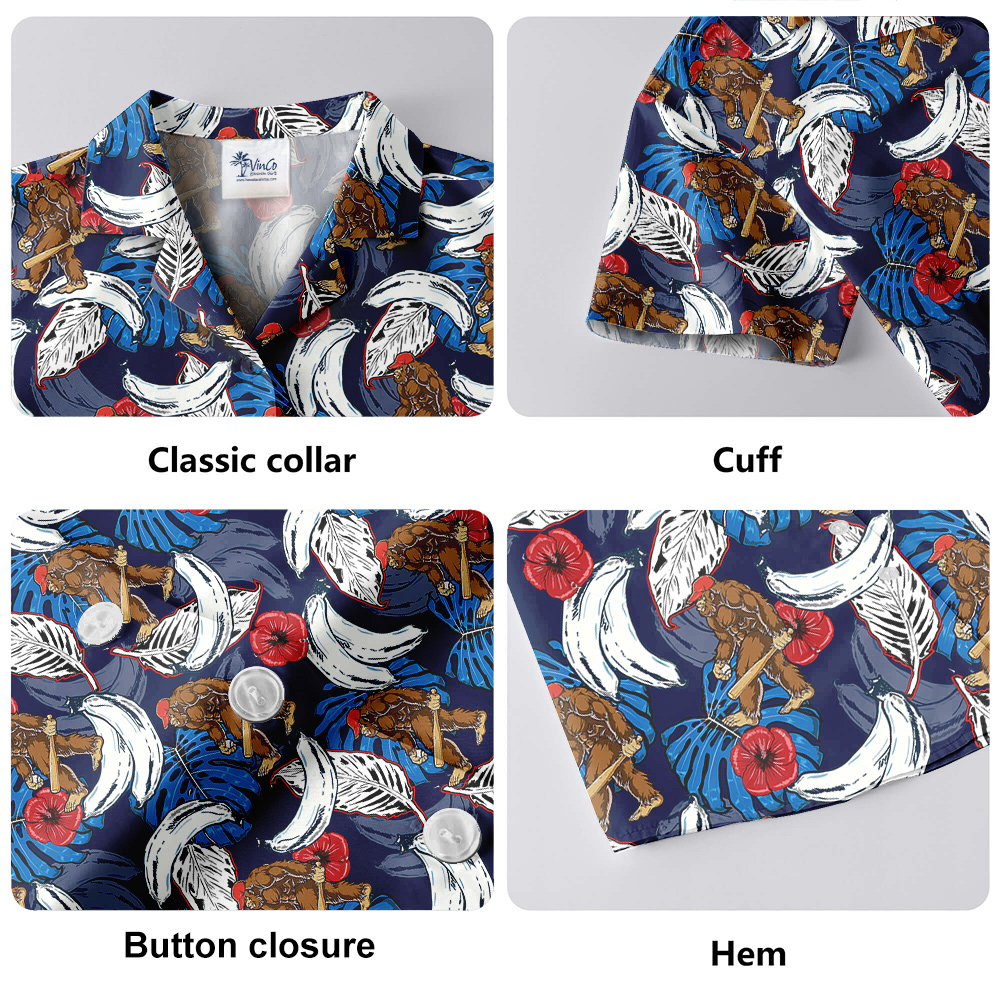 Funny Bigfoot Baseball Tropical Banana Blue Hawaiian Shirt
