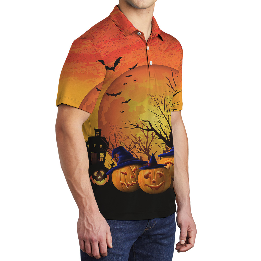 Ghostly Pup Custom Hawaiian Men Polo Shirt with Dog Face