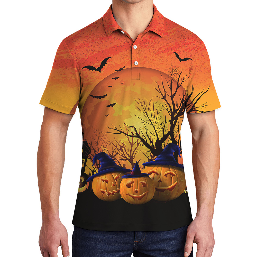 Ghostly Pup Custom Hawaiian Men Polo Shirt with Dog Face