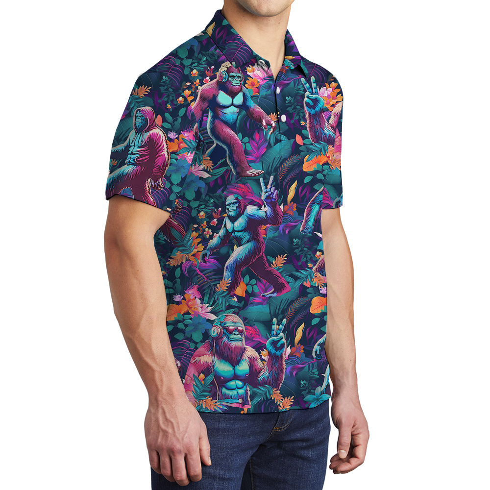 Tropical Sasquatch Purple Hawaiian Polo Shirt For Men
