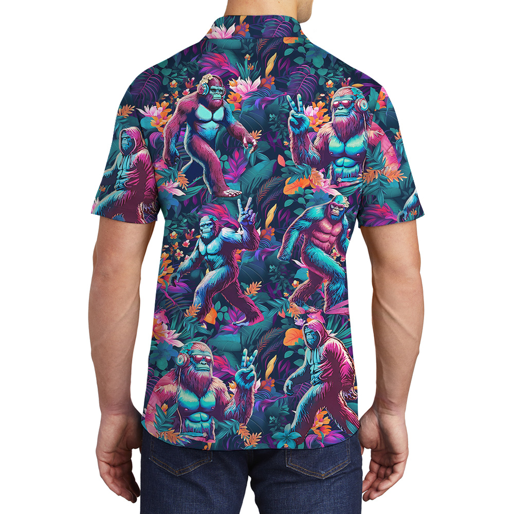 Tropical Sasquatch Purple Hawaiian Polo Shirt For Men