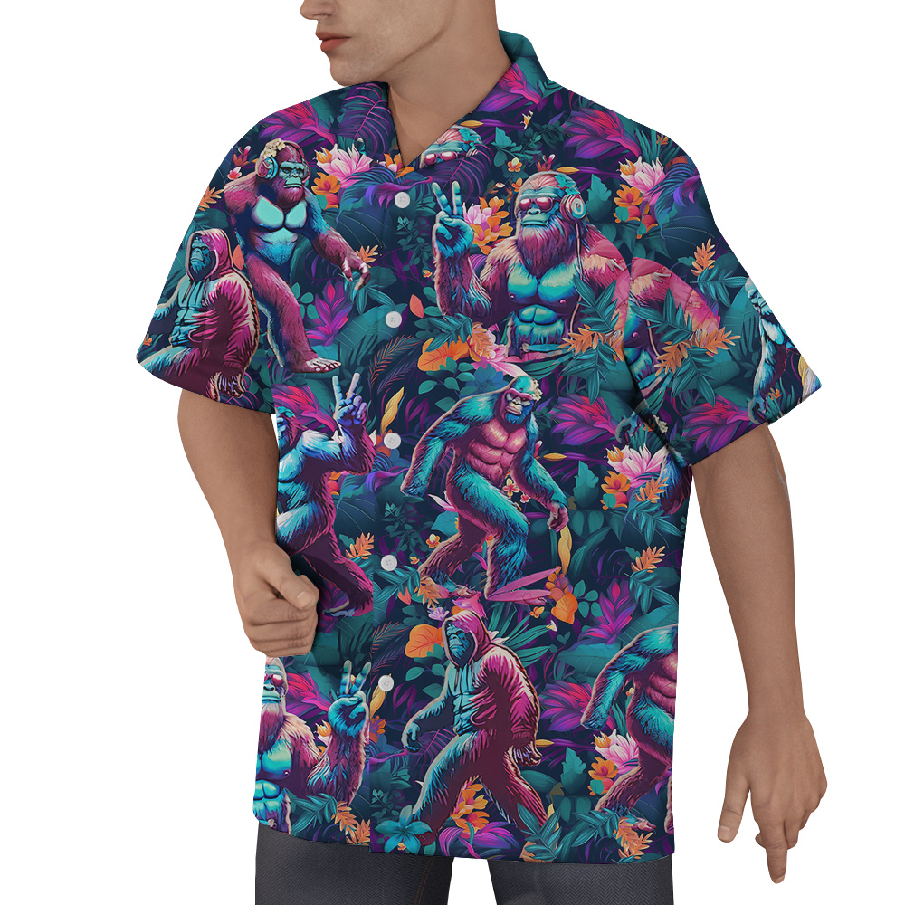 Cool Bigfoot Tropical Purple Hawaiian Shirt