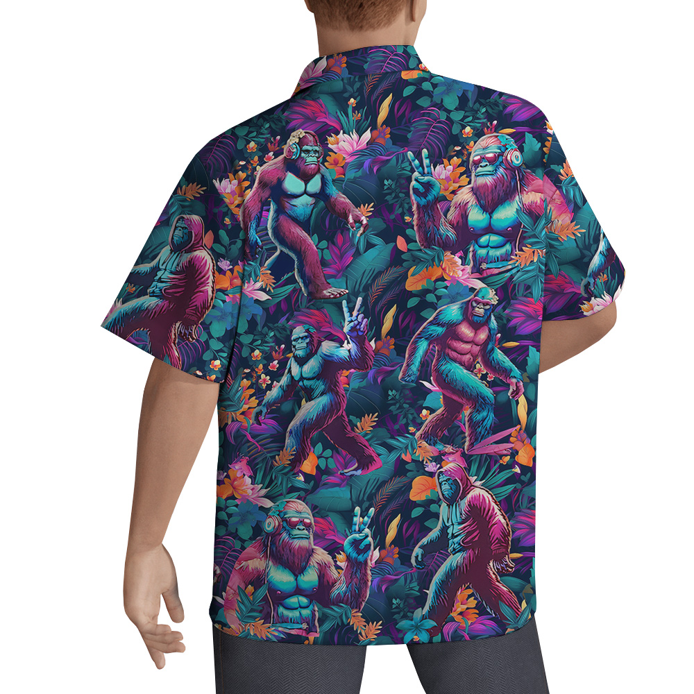 Cool Bigfoot Tropical Purple Hawaiian Shirt