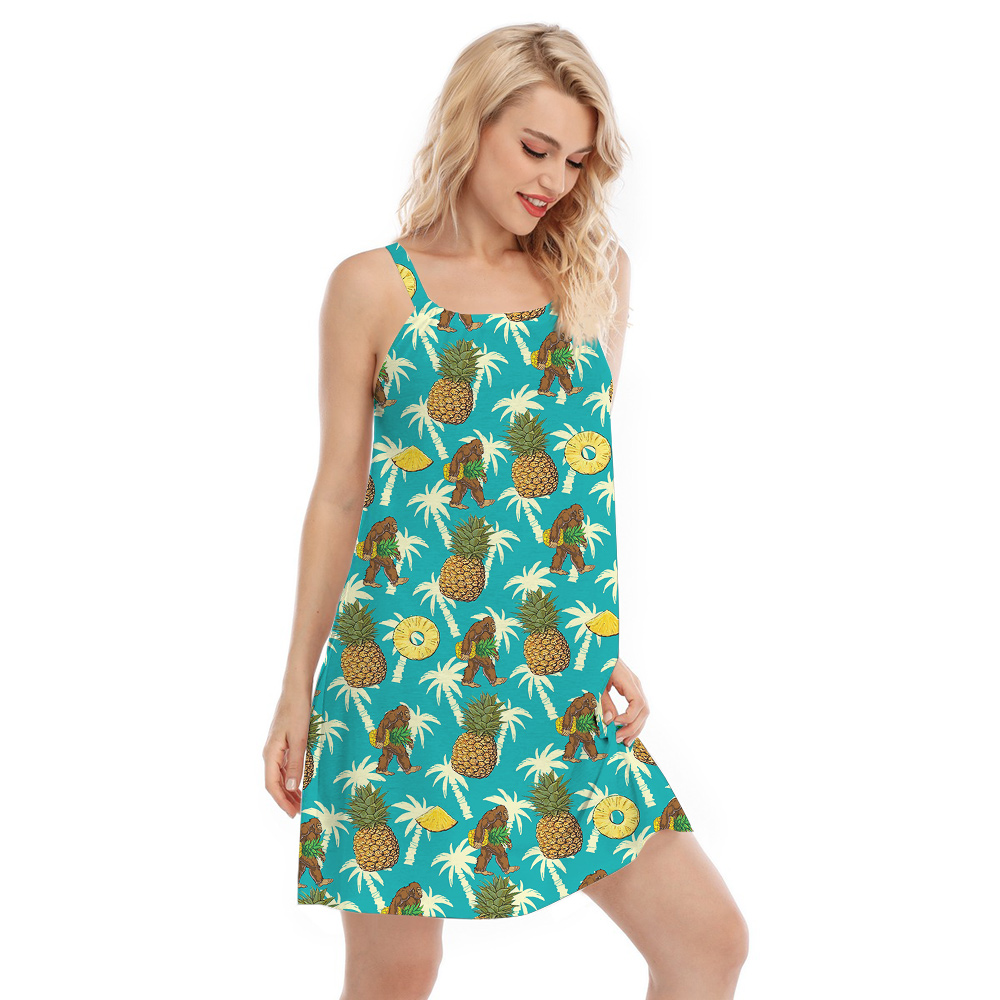 Funny Bigfoot Pineapple Blue Hawaiian Cami Dress