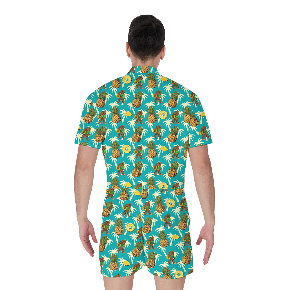 Vintage Sasquatch Pineapple Palm Tree Men's Hawaiian Romper