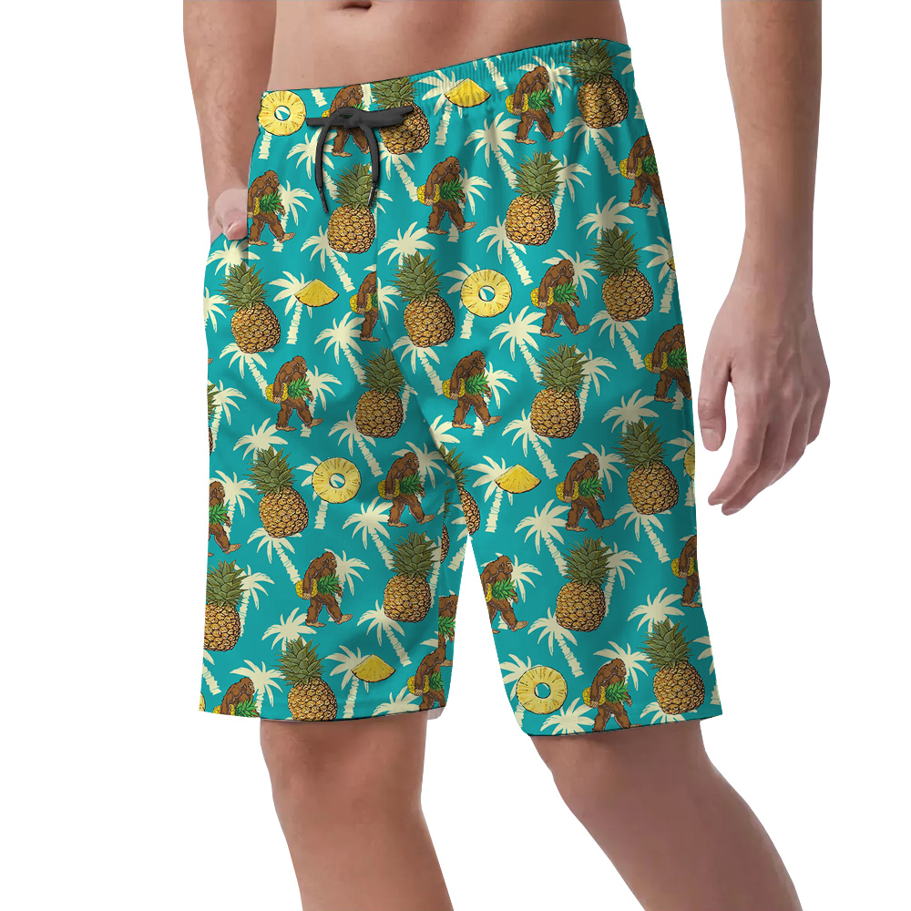 Funny Sasquatch Pineapple Blue Hawaiian Summer Shorts For Men