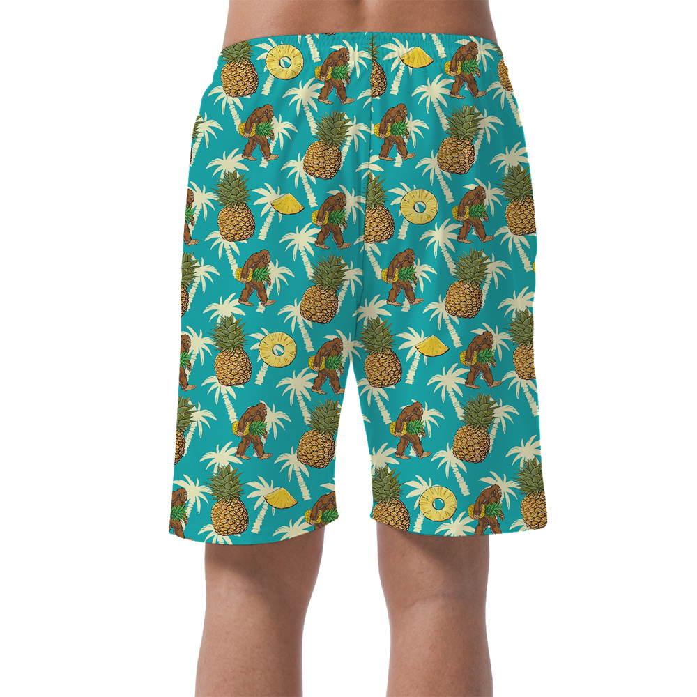 Funny Sasquatch Pineapple Blue Hawaiian Summer Shorts For Men