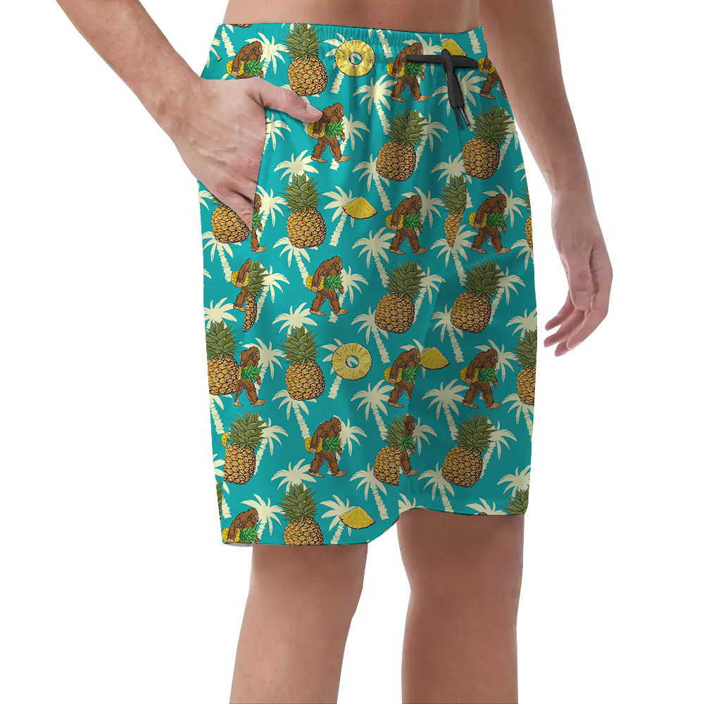 Funny Sasquatch Pineapple Blue Hawaiian Summer Shorts For Men