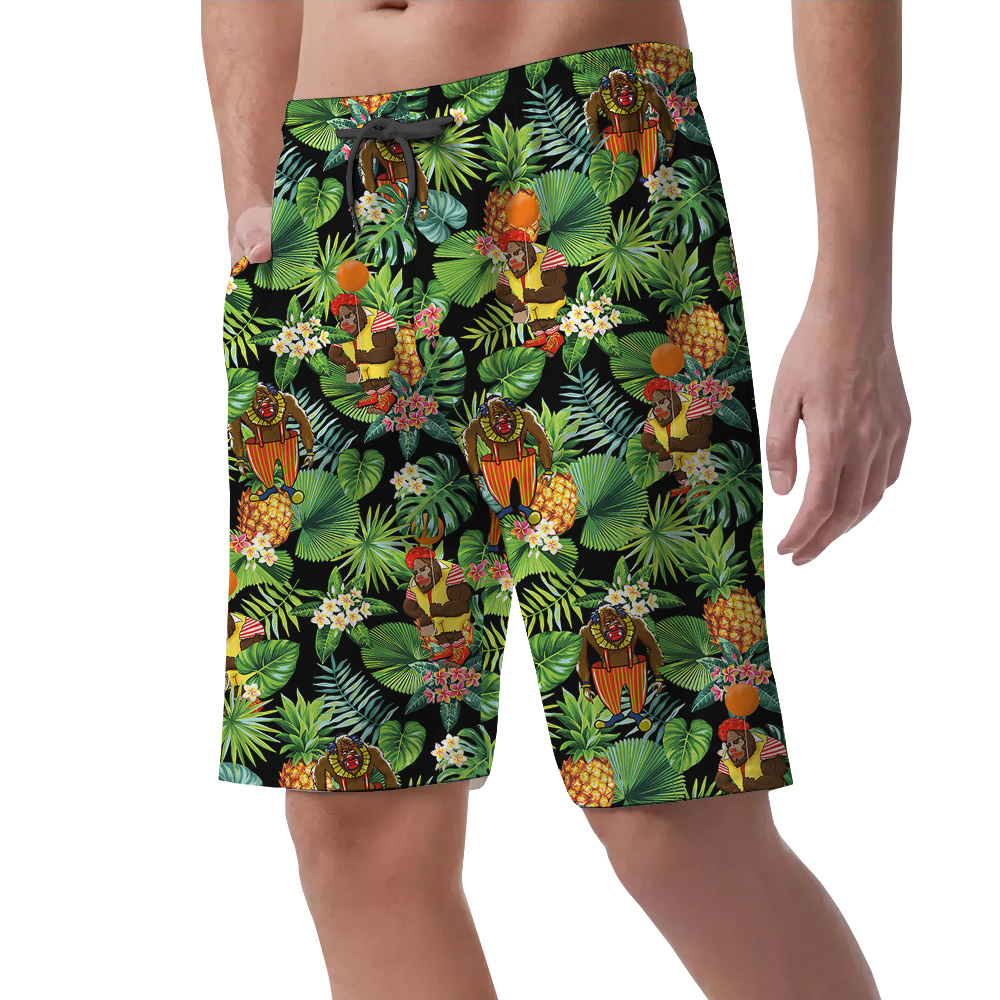 Cute Sasquatch Clown Tropical Pineapple Hawaiian Beach Shorts For Men