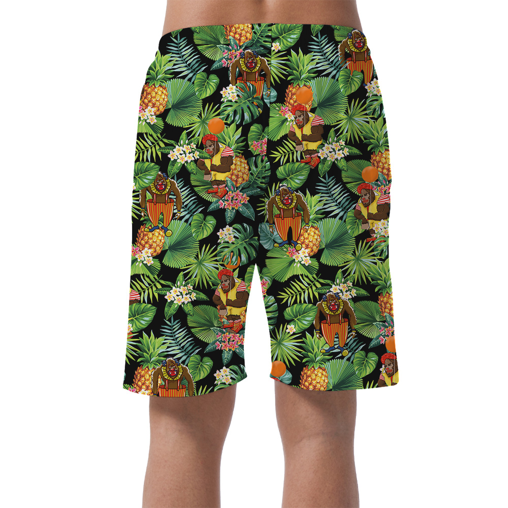 Cute Sasquatch Clown Tropical Pineapple Hawaiian Beach Shorts For Men