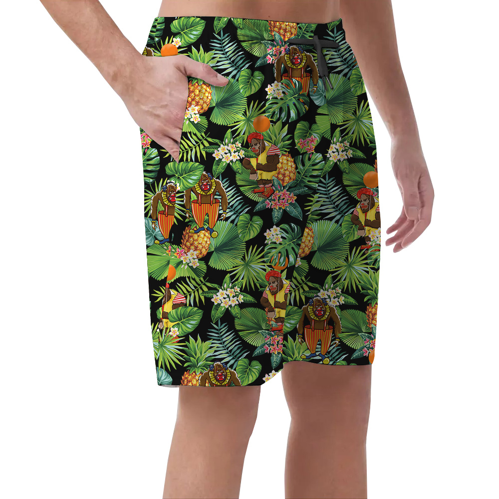 Cute Sasquatch Clown Tropical Pineapple Hawaiian Beach Shorts For Men