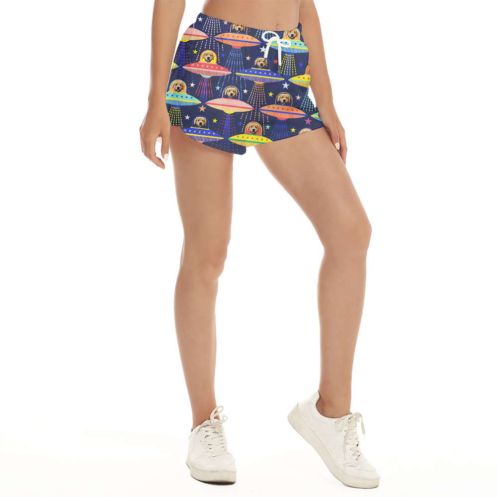 Outer Space Pooch Custom Hawaiian Women Short with Dog Face