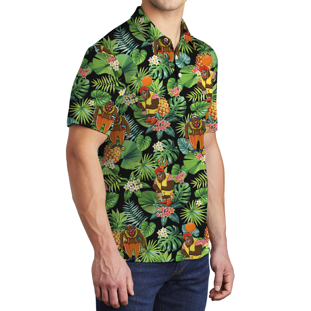 Funny Sasquatch Clown Tropical Hawaiian Polo Golf Shirt