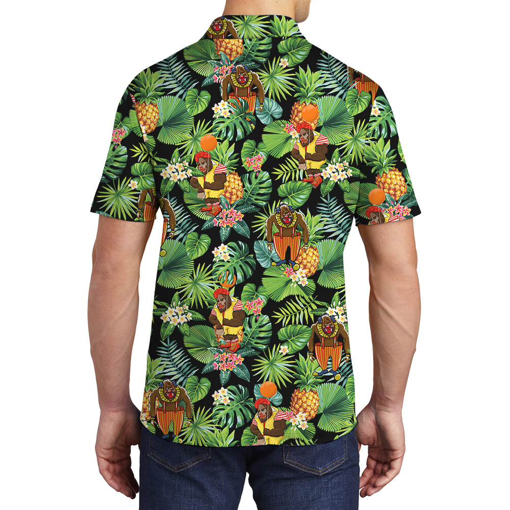 Funny Sasquatch Clown Tropical Hawaiian Polo Golf Shirt