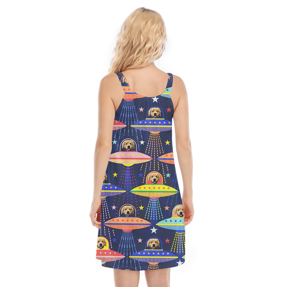 Outer Space Pooch Custom Hawaiian Cami Dress with Dog Face