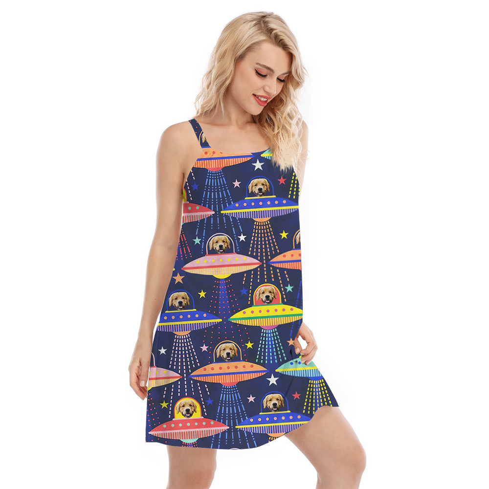 Outer Space Pooch Custom Hawaiian Cami Dress with Dog Face