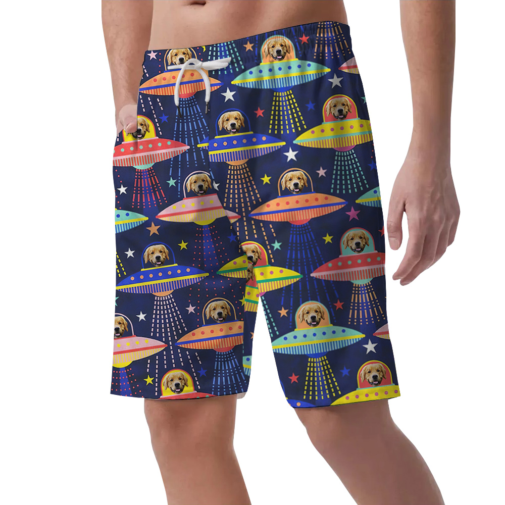 UFO and Doggie Custom Hawaiian Short with Dog Face
