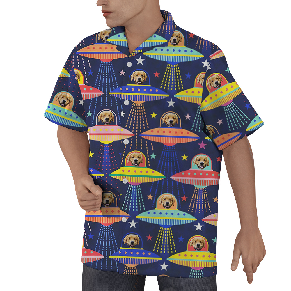 Dog Star Voyagers Custom Hawaiian Men Shirt with Dog Face