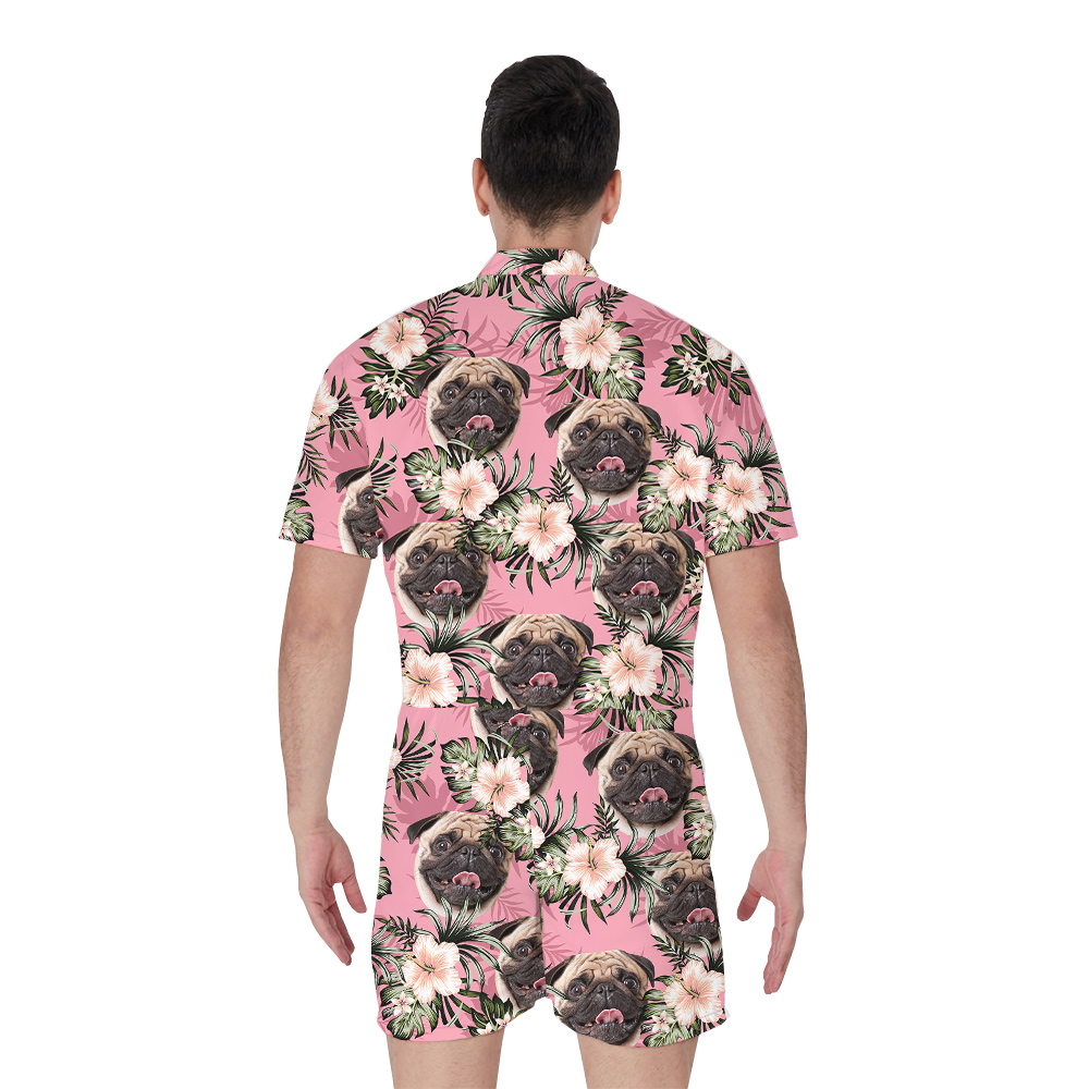 Puppy Pink Custom Hawaiian Men Romper with Dog