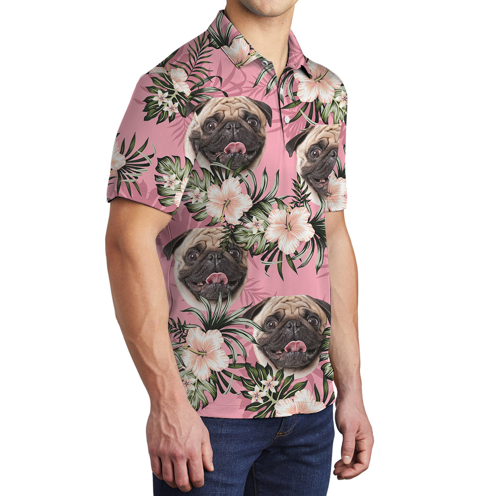 Pawsitively Pink Custom Hawaiian Polo Shirt with Dog