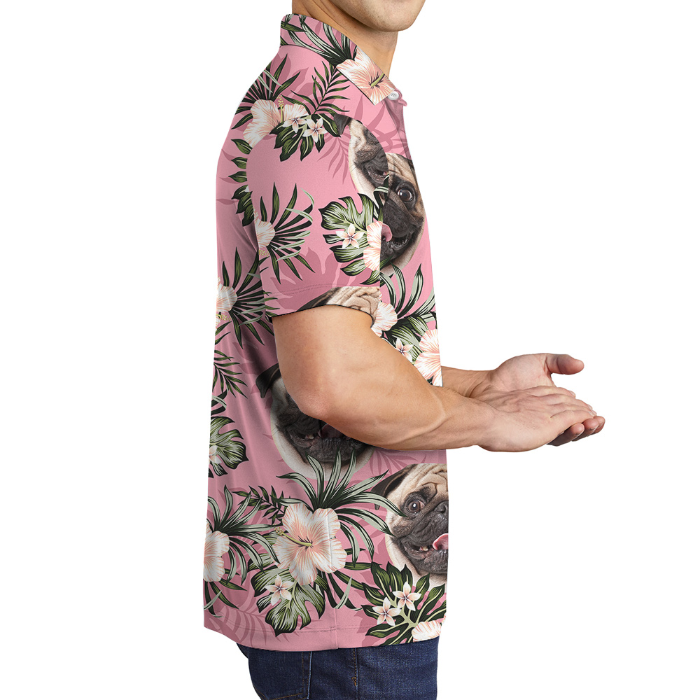 Pawsitively Pink Custom Hawaiian Polo Shirt with Dog
