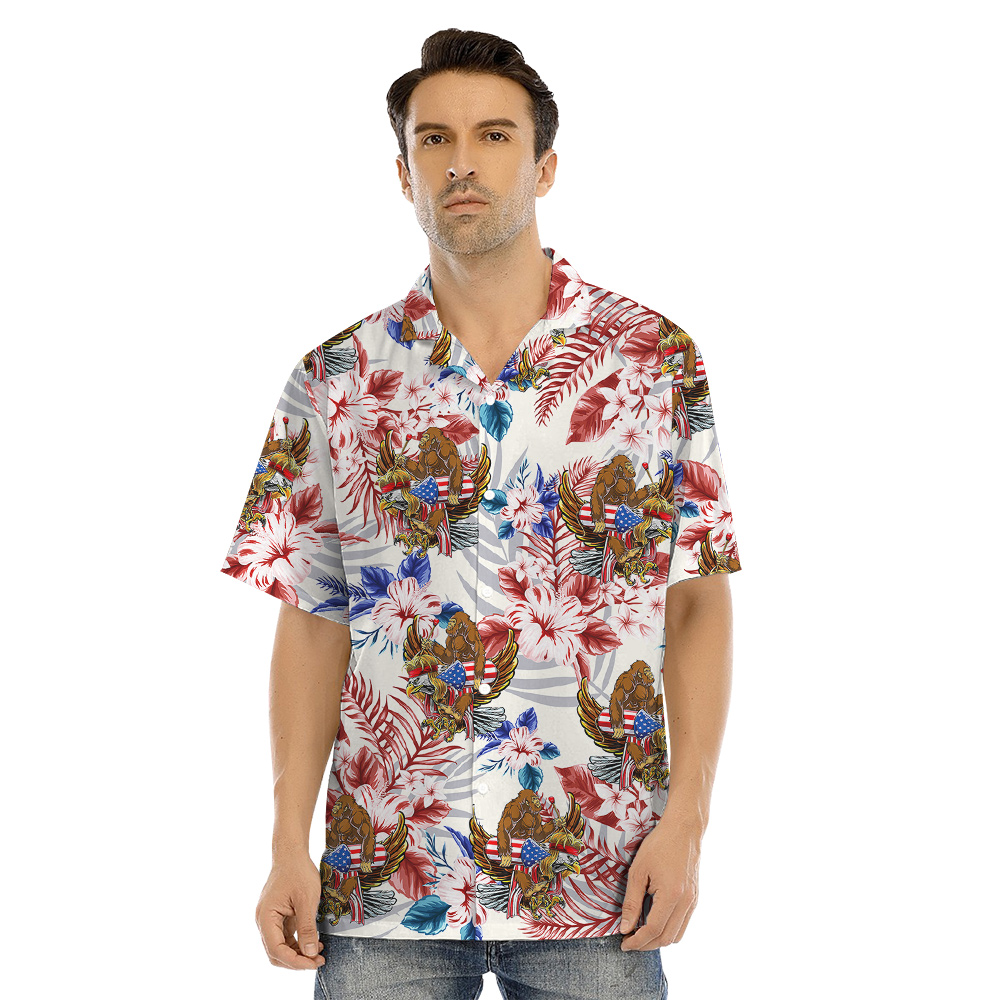 Funny Bigfoot With American Eagle Floral Patriotic Matching Family Hawaiian Outfits