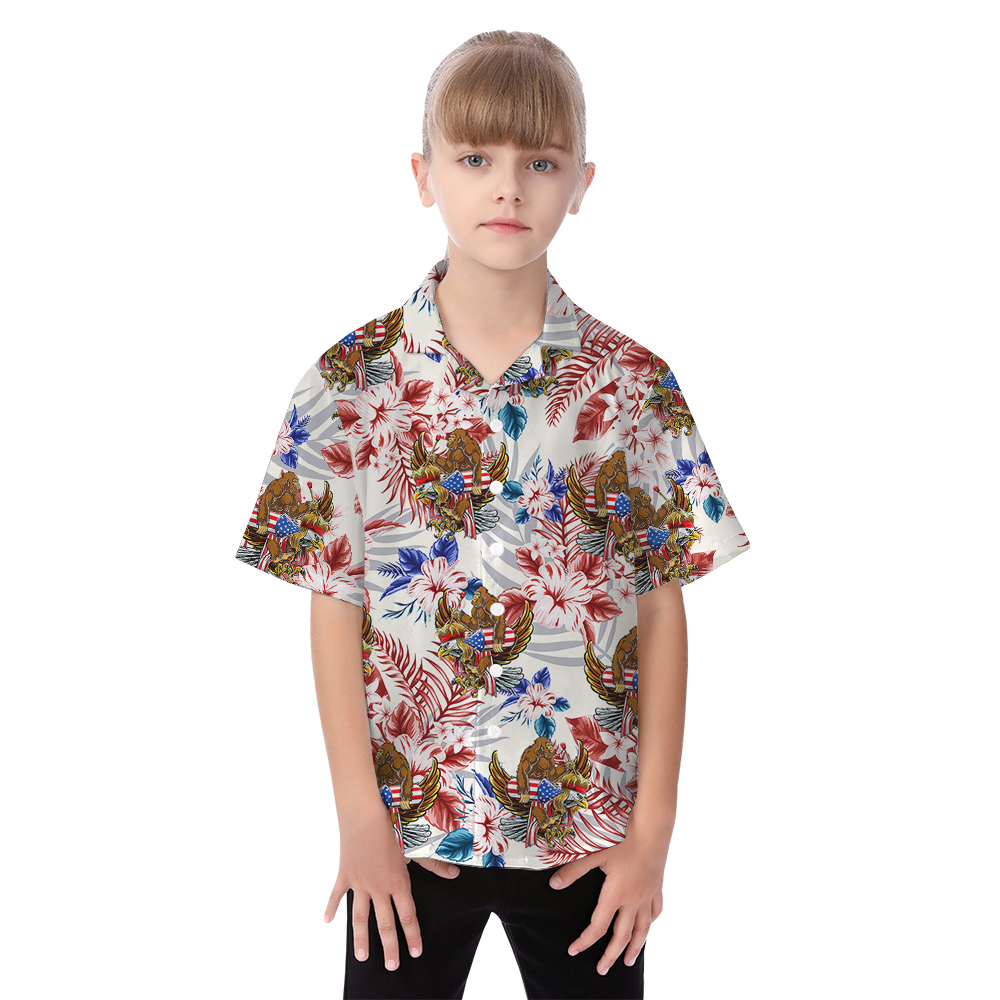 Funny Bigfoot With American Eagle Floral Patriotic Matching Family Hawaiian Outfits