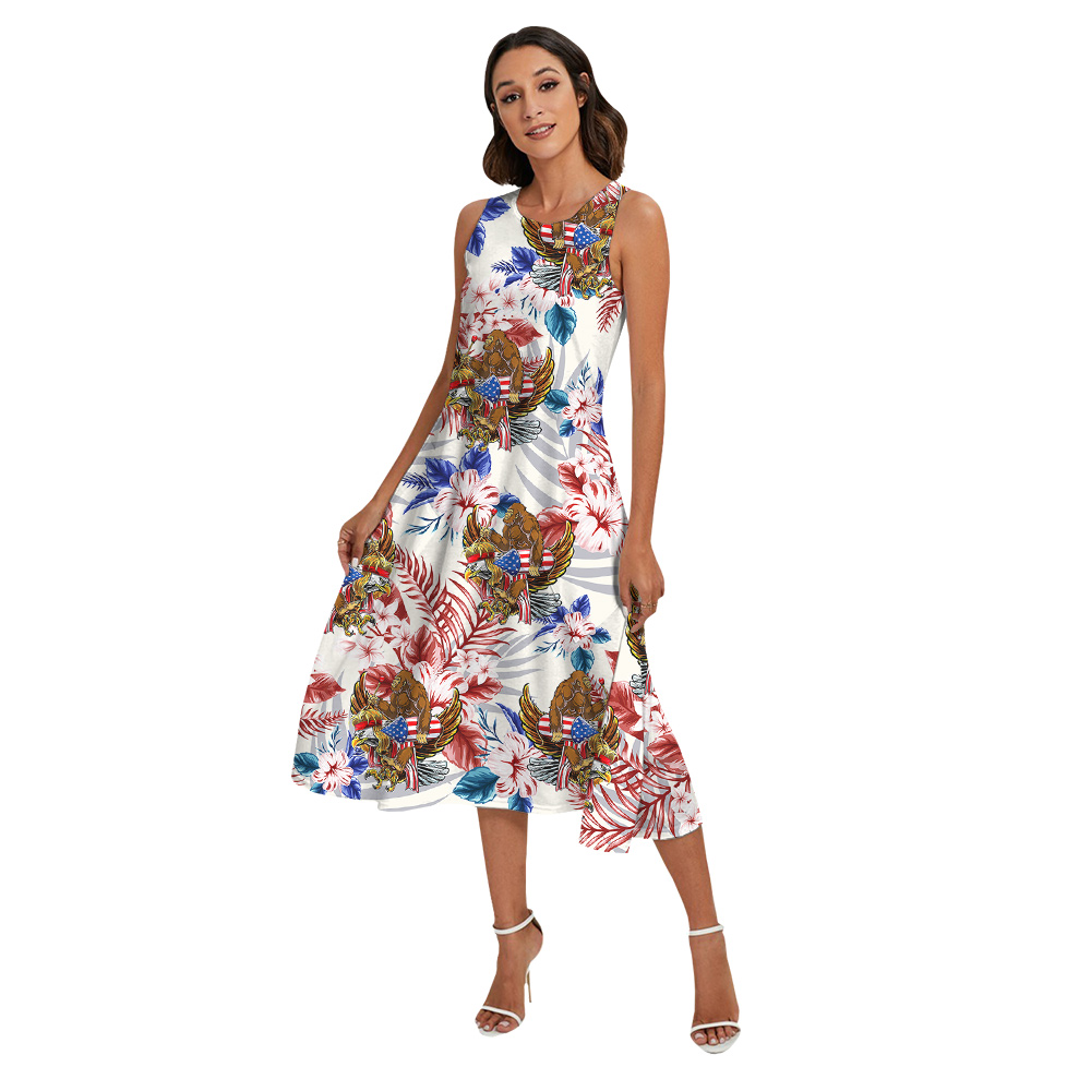 Funny Bigfoot With American Eagle Floral Patriotic Matching Family Hawaiian Outfits