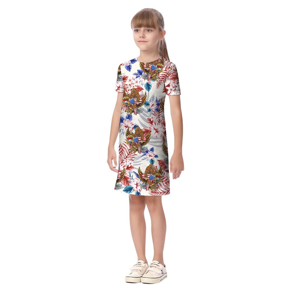 Funny Bigfoot With American Eagle Floral Patriotic Matching Family Hawaiian Outfits