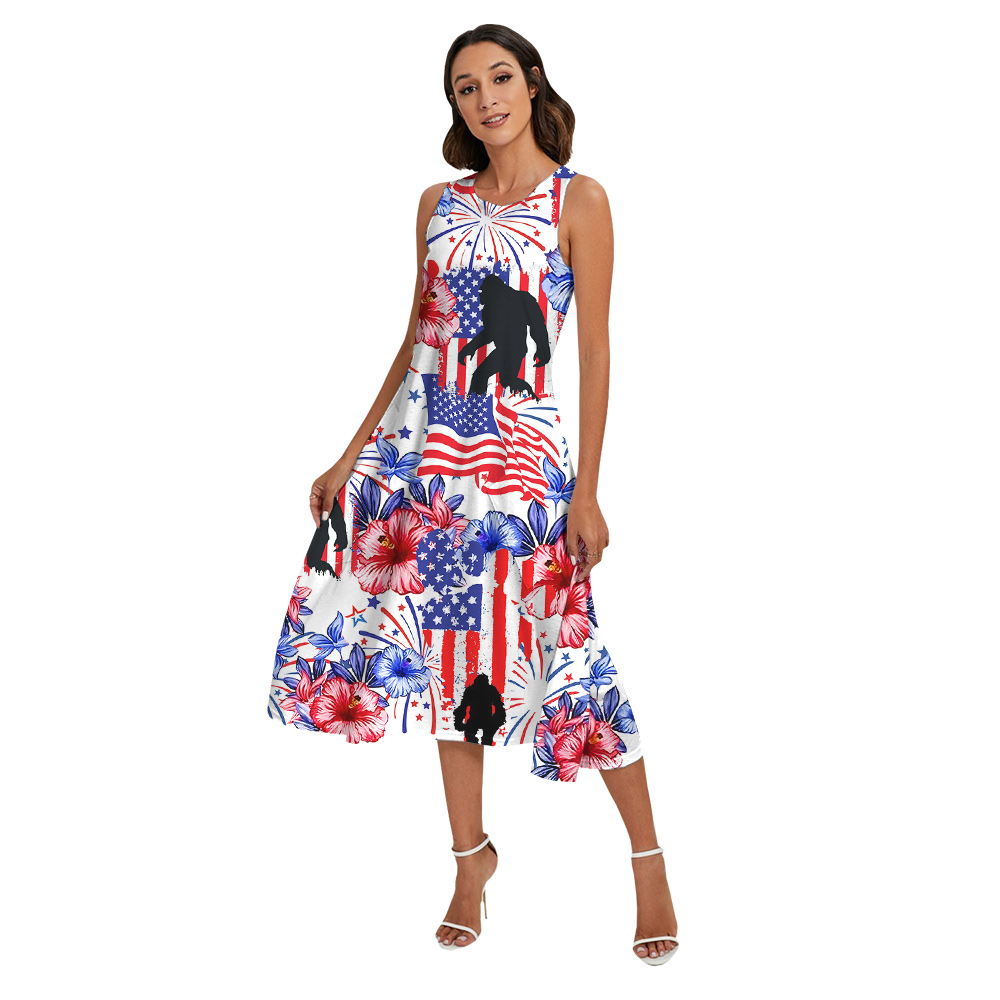 American Flag Bigfoot Hibiscus 4th Of July Matching Family Hawaiian Outfits