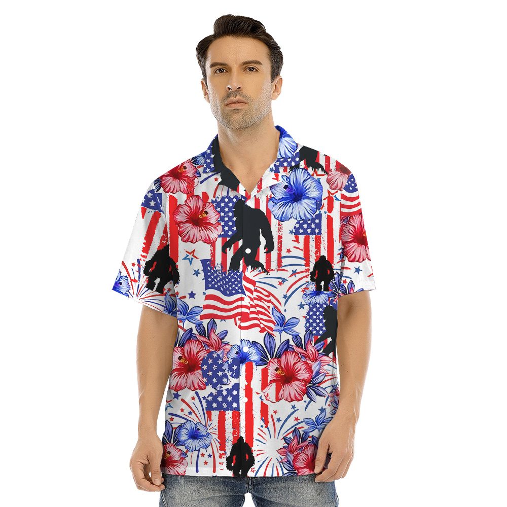 American Flag Bigfoot Hibiscus 4th Of July Matching Family Hawaiian Outfits