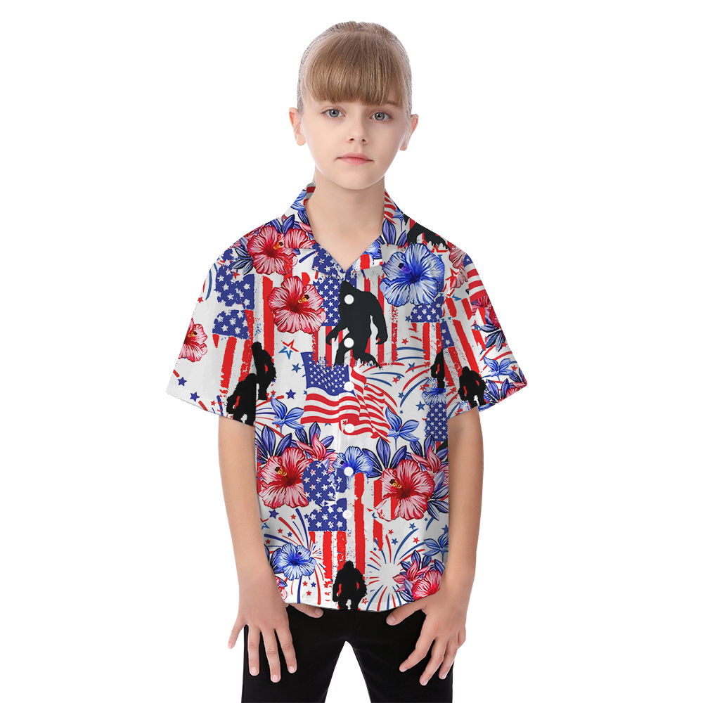American Flag Bigfoot Hibiscus 4th Of July Matching Family Hawaiian Outfits