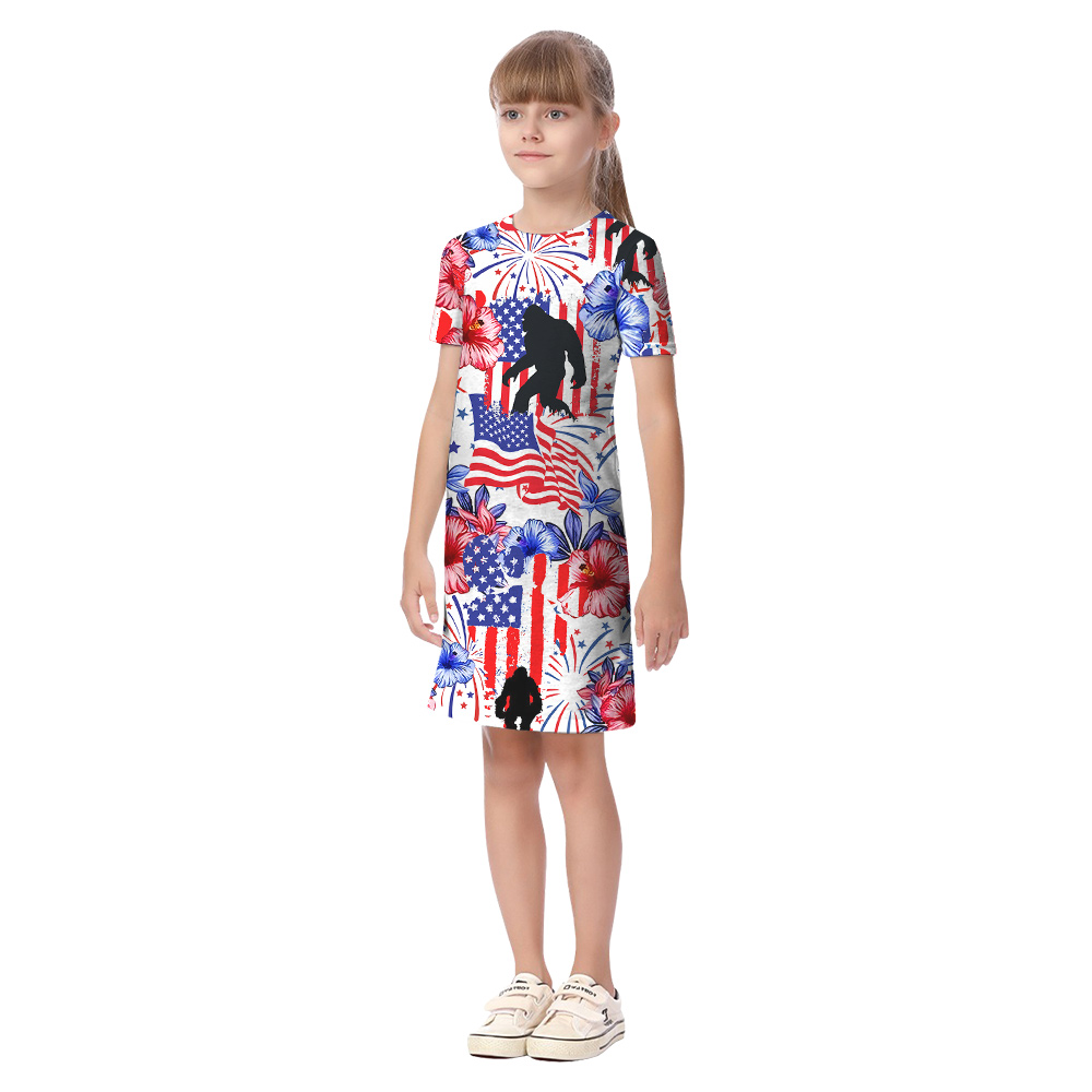 American Flag Bigfoot Hibiscus 4th Of July Matching Family Hawaiian Outfits