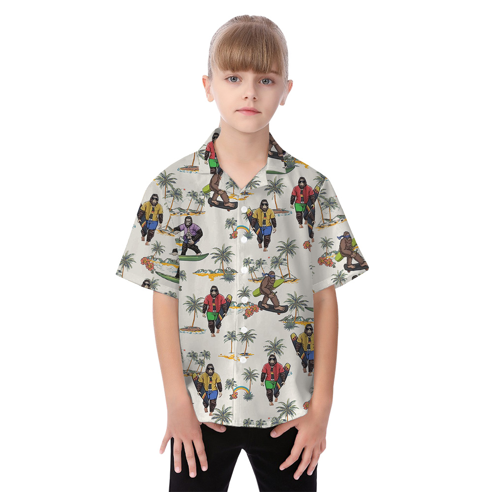 Cool Bigfoot With Surfing Board Tropical Hawaiian Matching Family Outfits